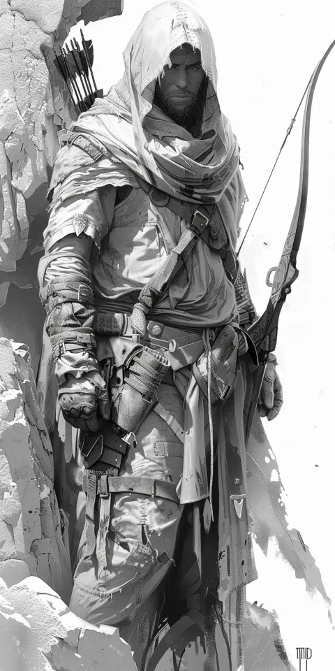 Ranger Longbow Cloak Fantasy Line Art