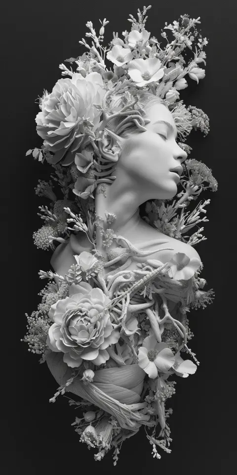 Woman Flowers Medical Imaging Art Style