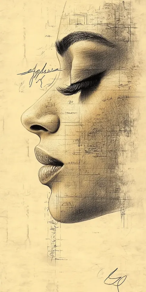 Woman Face Graphite Pencil Drawing Simple