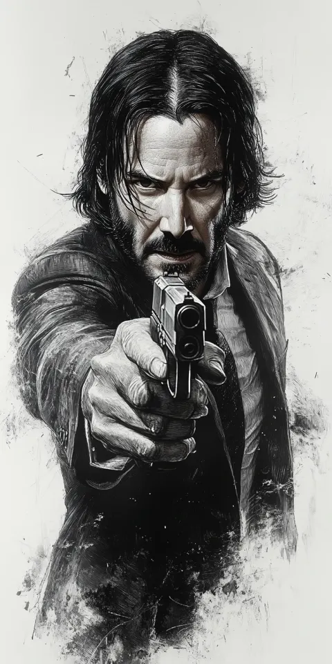 John Wick Action Pencil Sketch Drawing