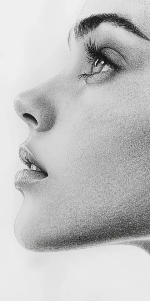 Woman Side Profile Graphite Pencil Drawing