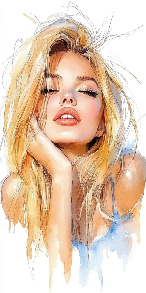 Woman Watercolor Portrait Free Brushwork
