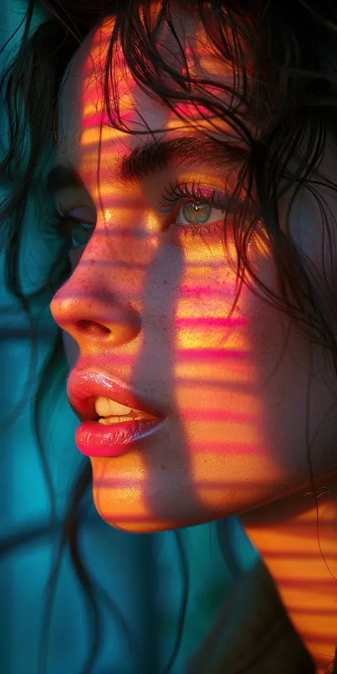 Woman Neon Pink Shadow Close-up Portrait