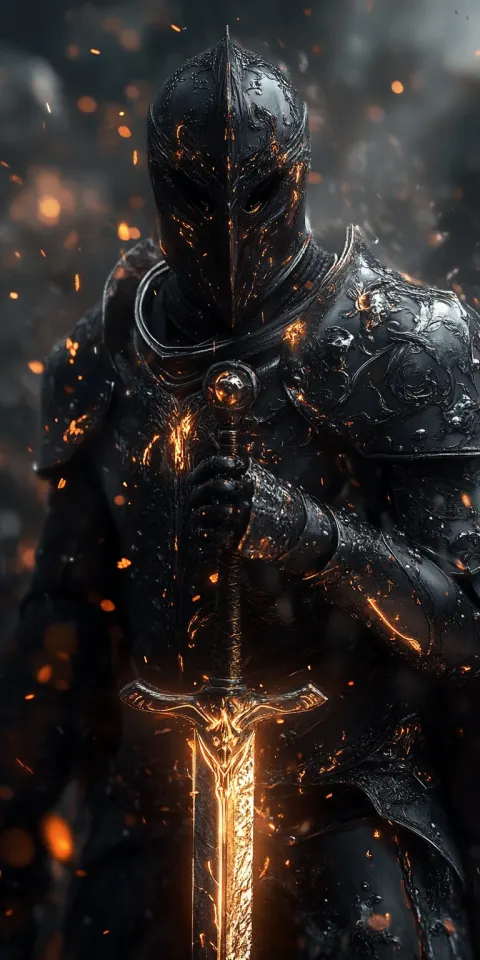Knight Black Gold Armor Sword Fantasy