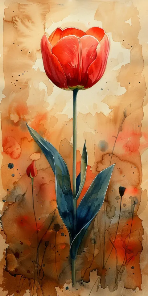 Red Tulip Dawn Watercolor Floral