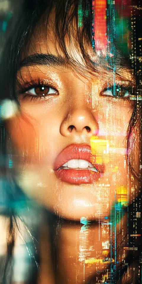 Asian Woman Glitch Digital Art Motion