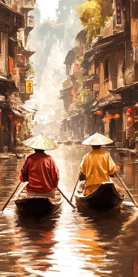Oriental Painting Muted Tonalities Traditional