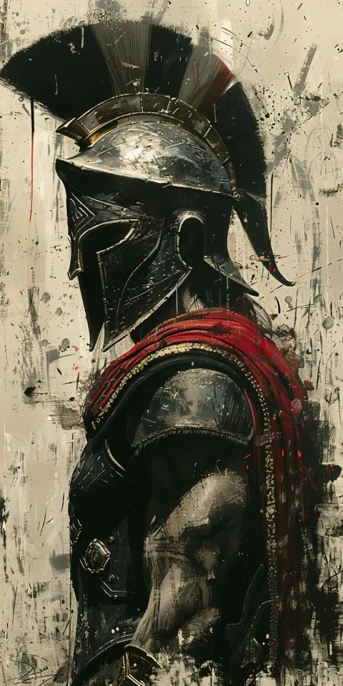 Ancient Greek Soldier Helmet Ink Painting