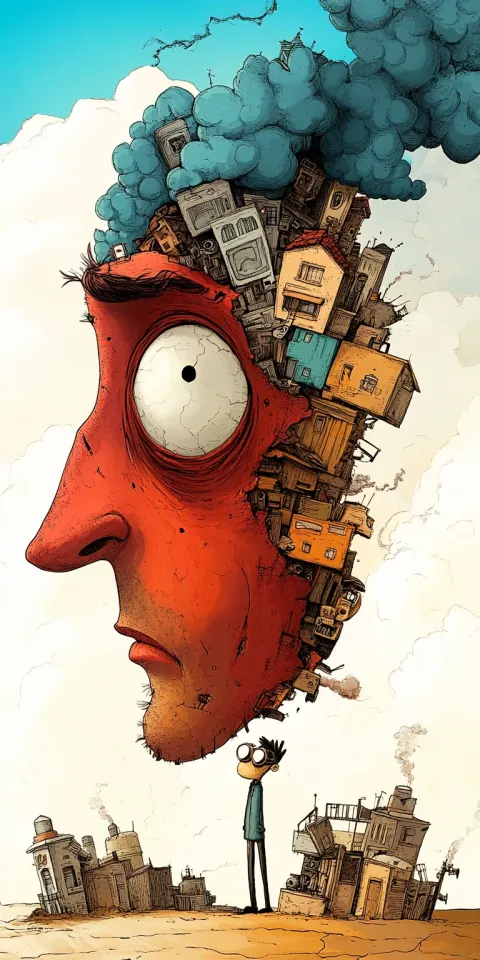 Colorful Cartoon Face City Poster Art