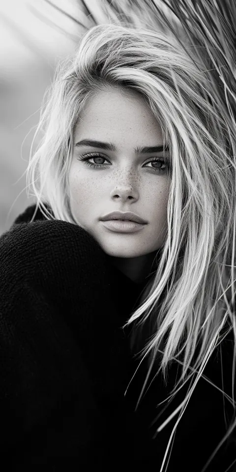 Young Woman Grass Black White Photography