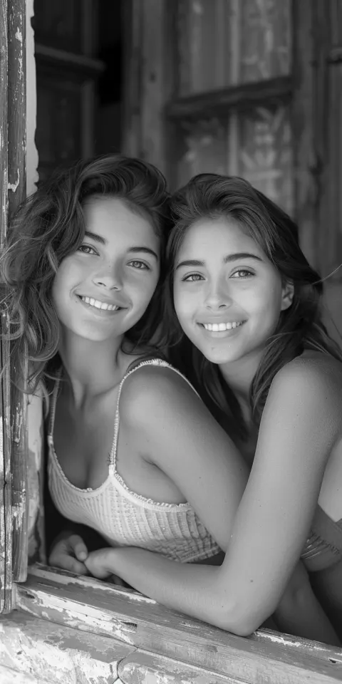 Women Window Smile Black White Portrait