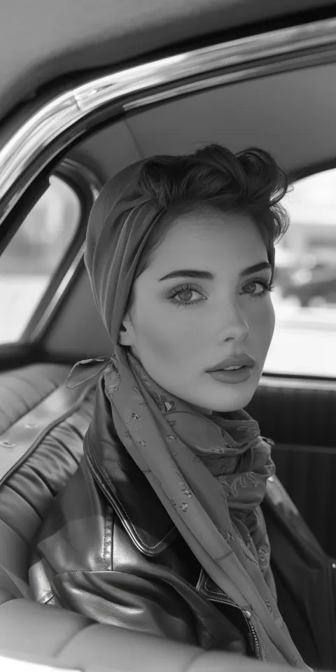 Woman Leather Jacket Headscarf Street Photography