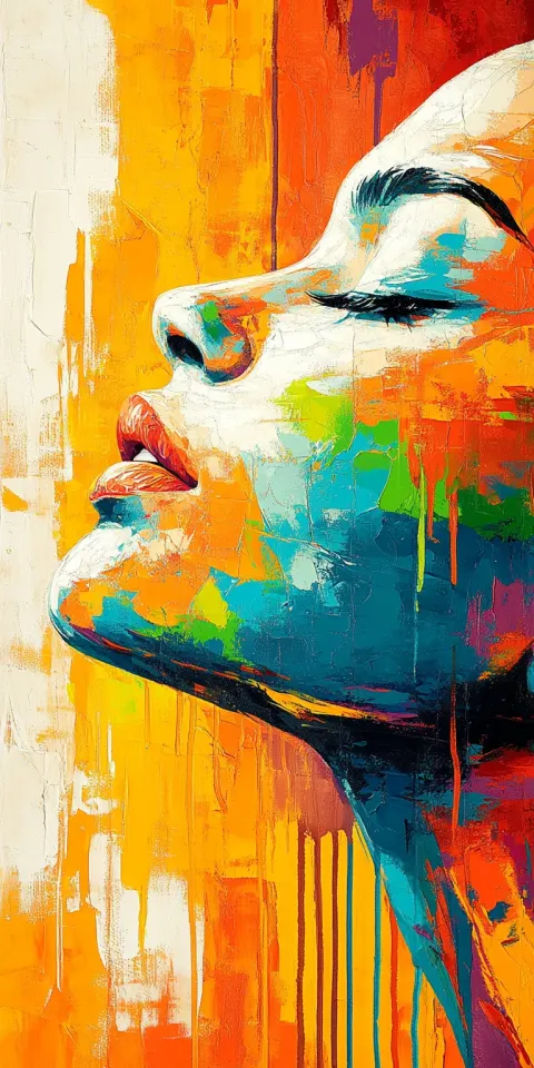Woman Colorful Painting Canvas Dripping