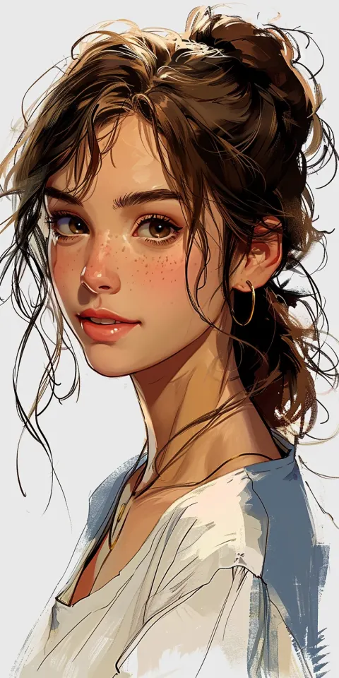 Beautiful Woman Cartoon Brown Hair