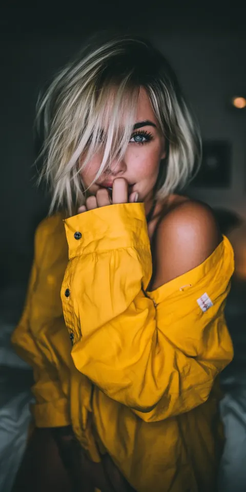Blonde Girl Yellow Shirt Atmospheric
