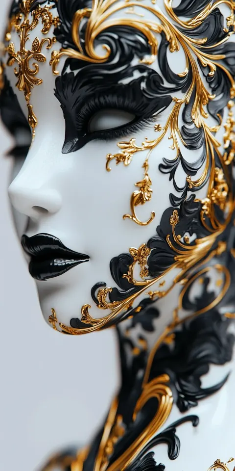 Ivory Mask Black Gold Floral