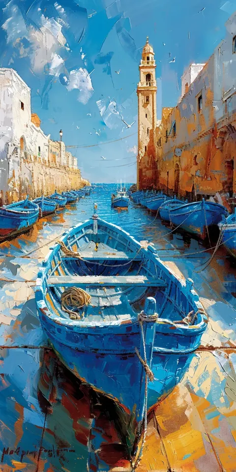 Boukaabka Port Fishing Boats Impressionist
