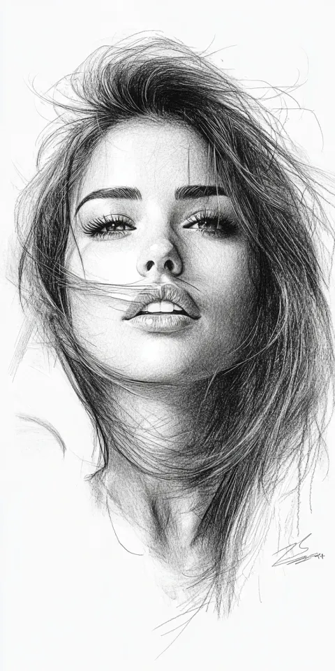 Woman Lithograph Side View Beautiful