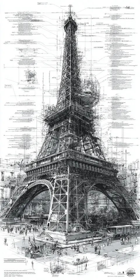 Eiffel Tower Diagramatic Drawing Structure