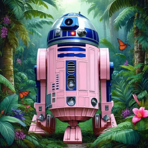 Pink R2D2 in a Botanical Jungle Study