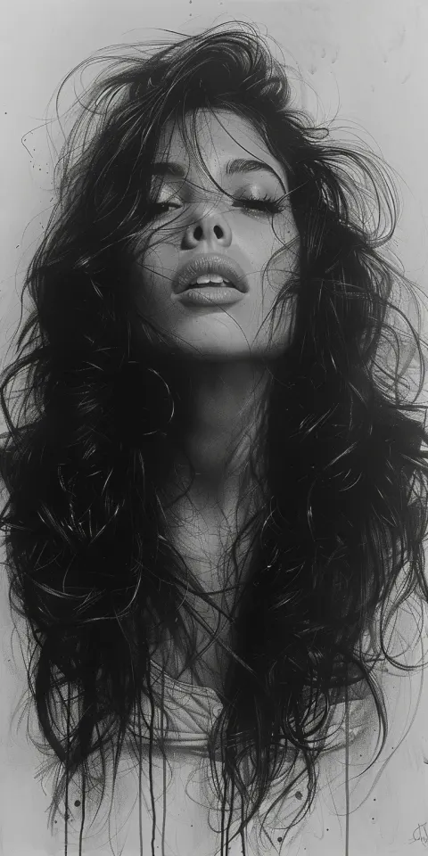 Woman Charcoal Sketch Long Hair