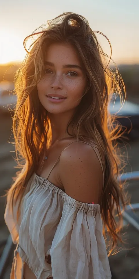 Woman Sunset Portrait Smiling Bright
