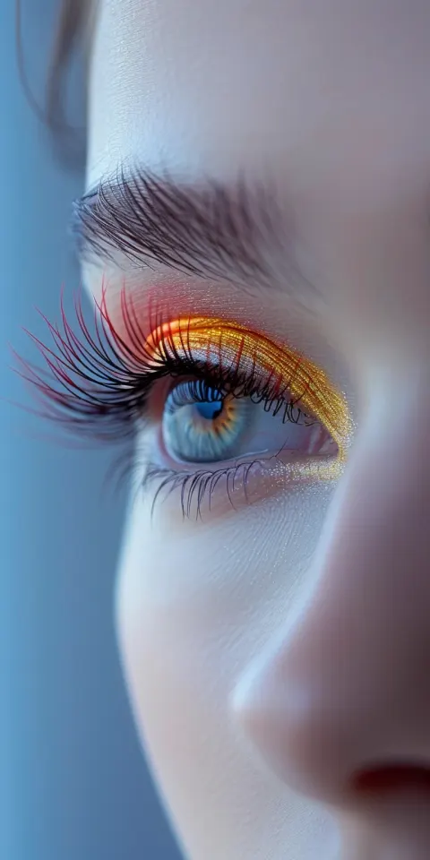 Woman Eye Makeup Yellow Red