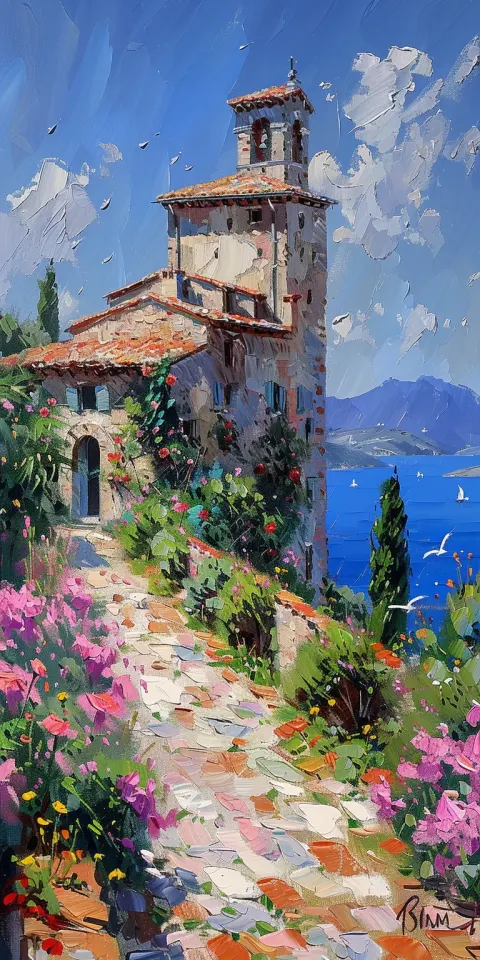 Tuscan Villa Impressionist Oil Painting