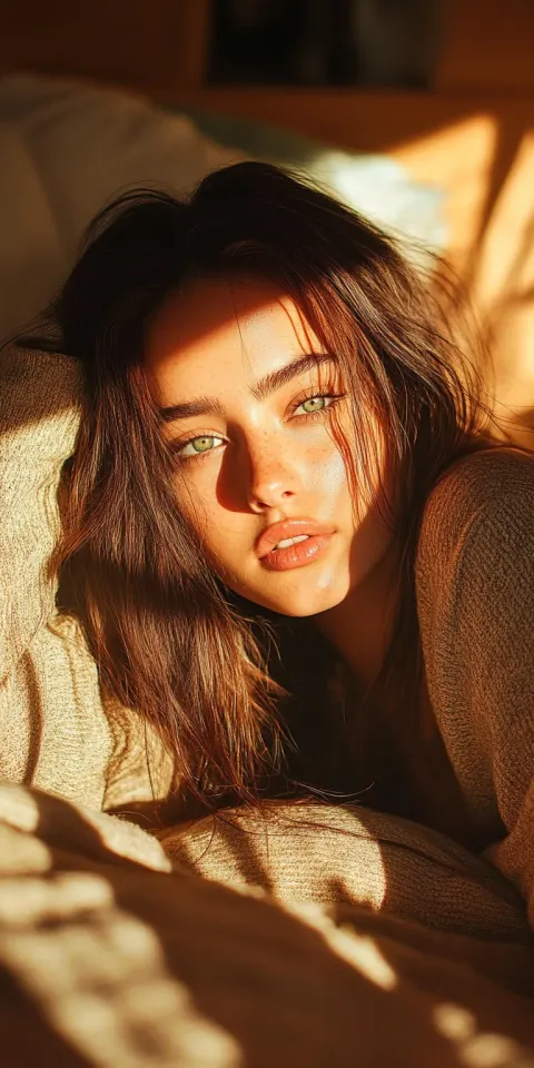 Woman Bed Long Hair Close-up