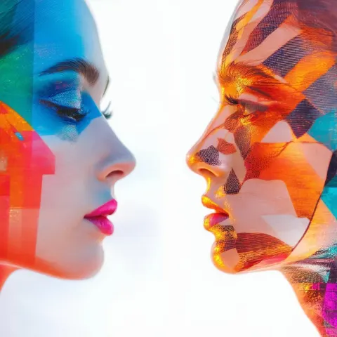 Dual Profile Faces in Vivid Color Symmetry