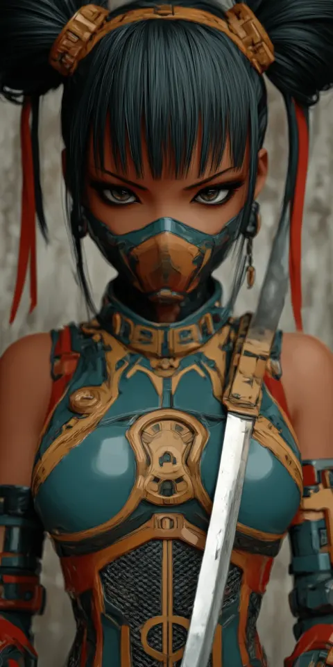 Futuristic Warrior Woman Armor Katana
