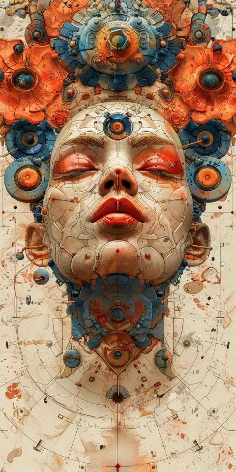 Abstract Head Animal Features Cyberpunk