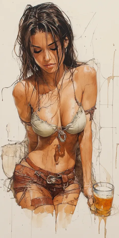 Woman Drawing Frazetta Ink Paper