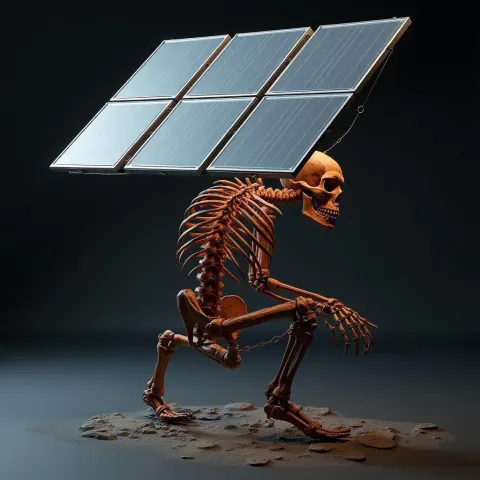 Solar Panel Skeleton Hybrid in Dramatic Shadow