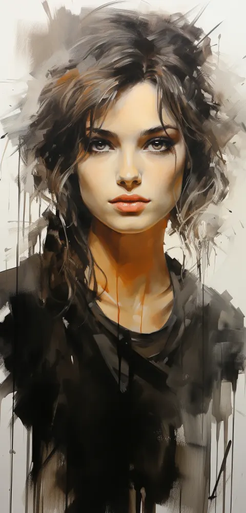 Girl Black White Sketch Messy