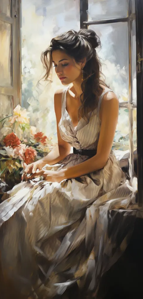 Woman Window Oil Painting Monet