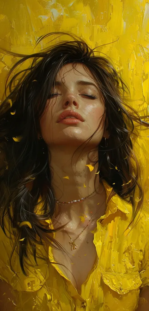 Woman Hair Wind Oil Painting