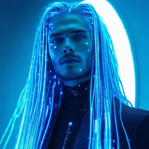 Man in White With Flaming Blue Hair