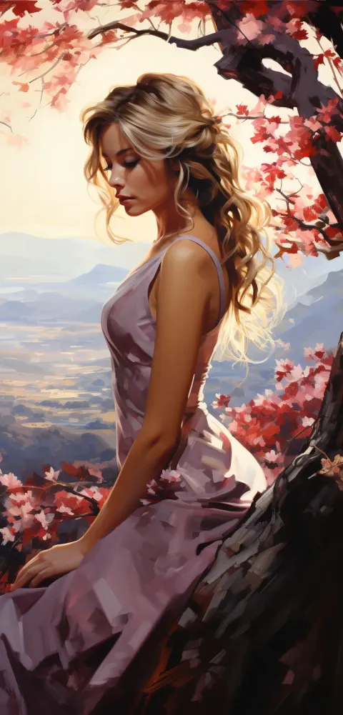 Female Portrait Painting Romantic Landscape