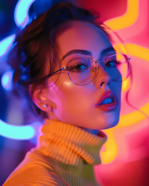 Woman Yellow Turtleneck Neon