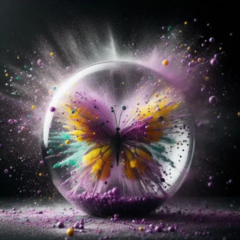 Glass Sphere Shattering into Colorful Butterfly