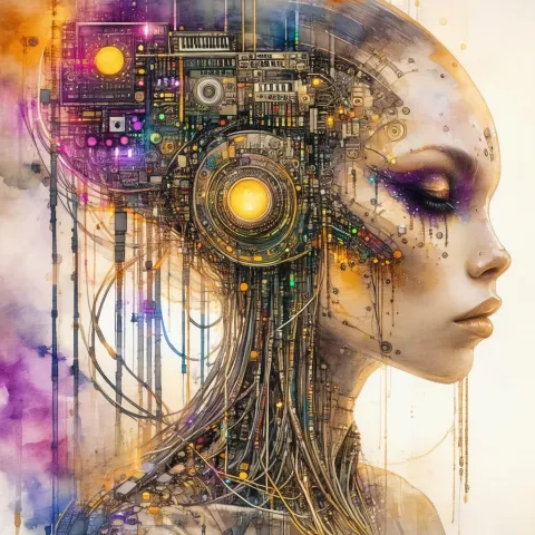 Alien Tribal Goddess Wired With Synthesizer Parts