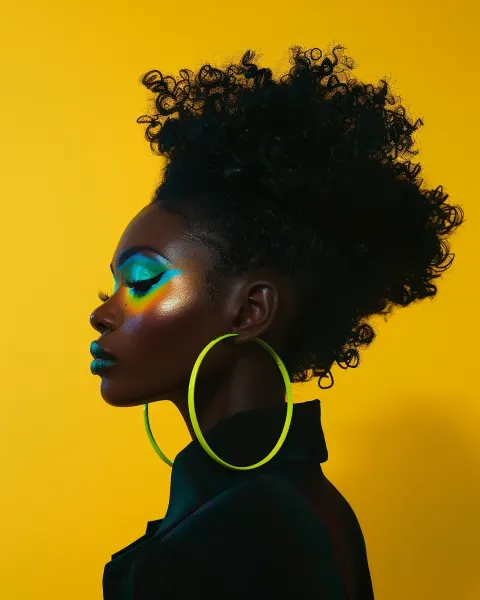 Black Woman Updo Hoop Earrings