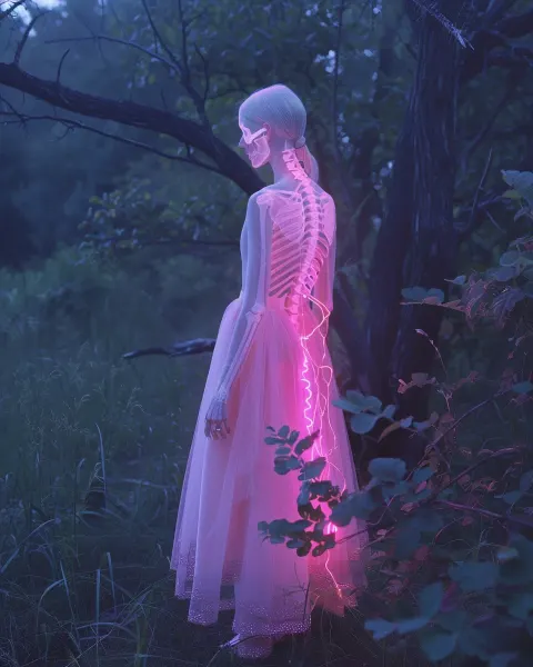 Albino Woman Neon Skeleton