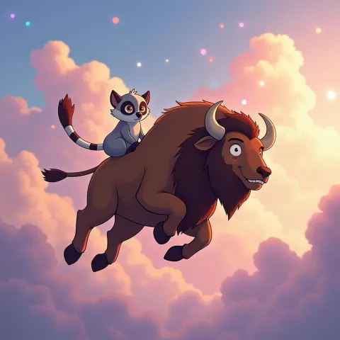 Appa and Momo Floating Through Pastel Clouds