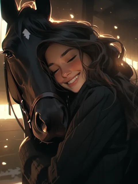 Indian Girl Horse Embrace