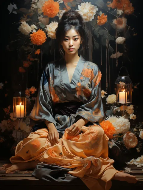Woman In Kimono With Candles