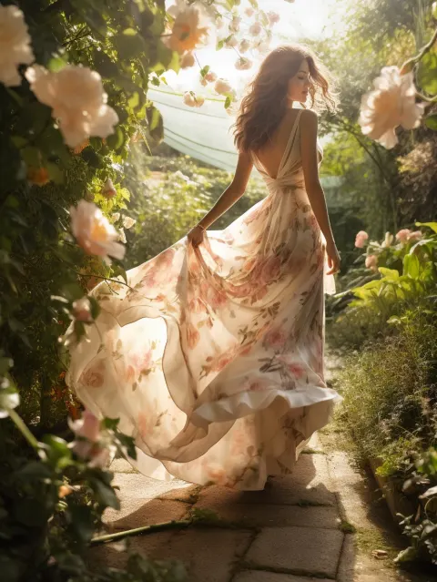 Woman Garden Walking Flowers