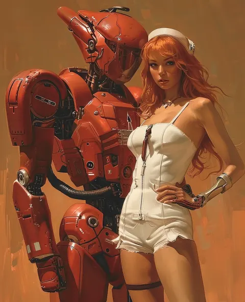 Red Robot Humanoid Woman