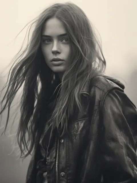 Woman Tattered Coat Fog